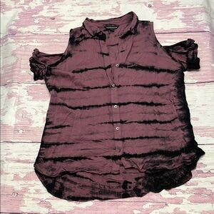 Women's Purple and Black Cold Shoulder Top